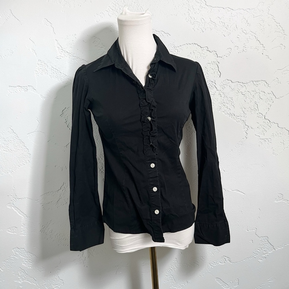 Vintage Black Ruffle Blouse | Whimsigoth Victorian Romantic Top S